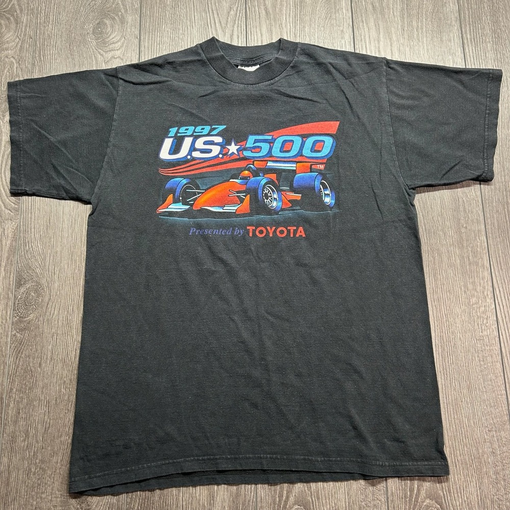 Vintage 1997 US 500 Michigan Speedway Toyota Large Racing T-Shirt Mens Black